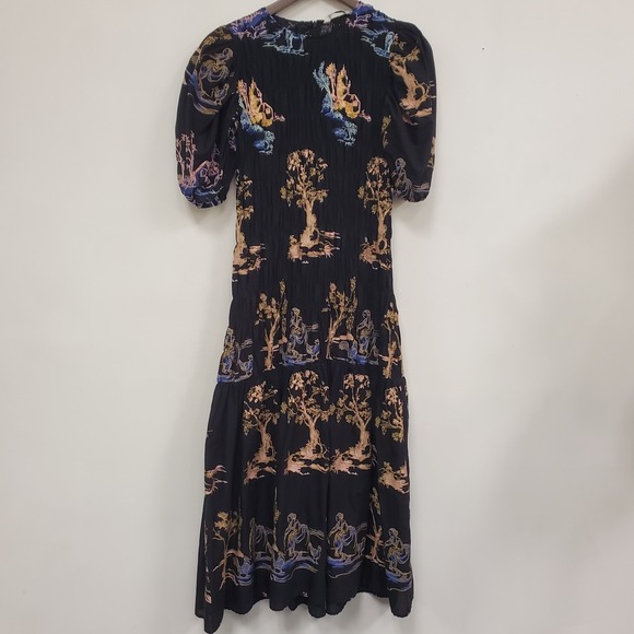 Zara Dresses & Skirts - Zara Womens Embroidered Smocked Puff Sleeve Tiered Maxi Dress Size S Toile Asian